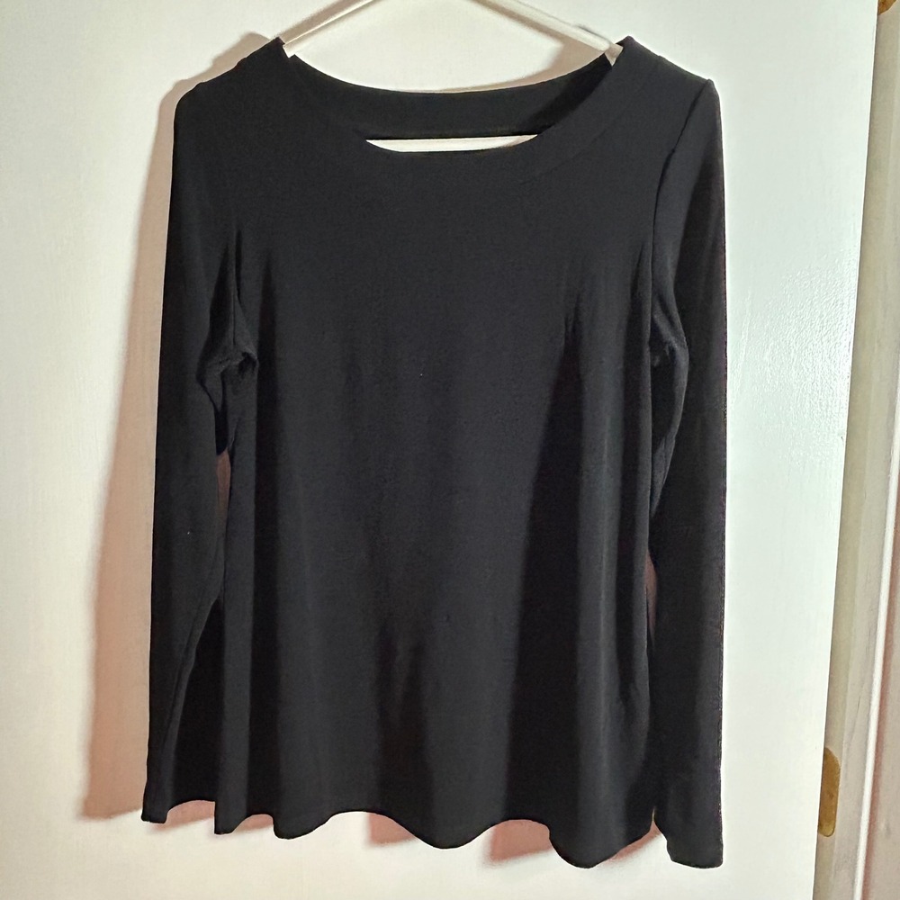 Susan Graver Style‎ Black Long Sleeve Boat Neck Top A94921 Medium